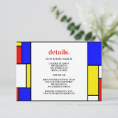 Retro minimalistische primaire kleuren RSVP kaartje (Staand voorkant)