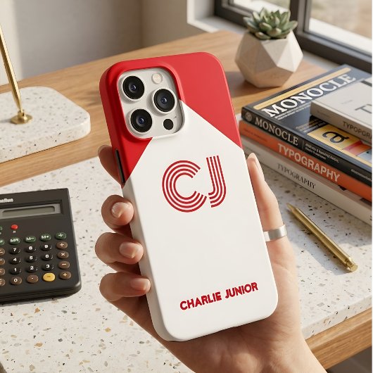 Retro Minimalistische Rood & Wit Aangepaste Naam Case-Mate iPhone Case