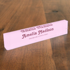 Retro Minimalistische Roze Naambordje