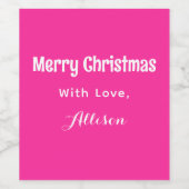 Retro Minimalistische Roze Vrolijke Kerstvakantie Wijn Etiket (Enkel label)