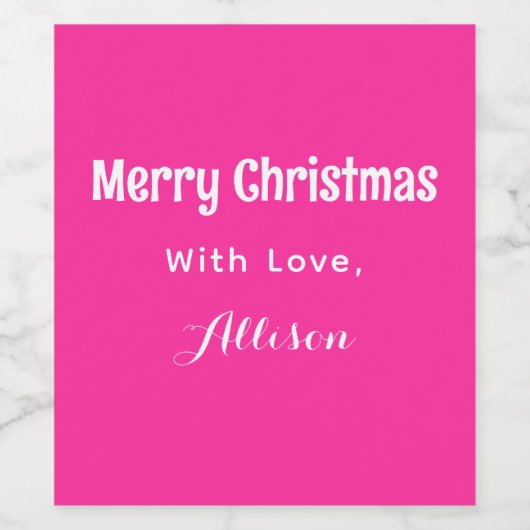 Retro Minimalistische Roze Vrolijke Kerstvakantie Wijn Etiket (Enkel label)