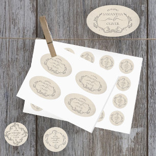 Retro Minimalistische Trouwsticker Ovale Sticker