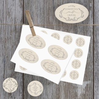 Retro Minimalistische Trouwsticker Ovale Sticker