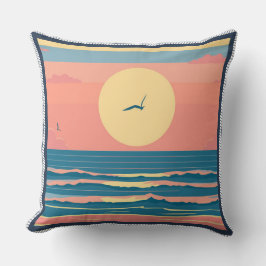 Retro Minimalistische Zonsondergang Strand Oceaan  Kussen