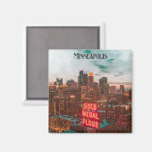 Retro Minneapolis Minnesota Travel Skyline Magneet (Voorkant / Achterkant)