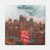 Retro Minneapolis Minnesota Travel Skyline Magneet (Voorkant)