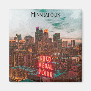Retro Minneapolis Minnesota Travel Skyline Magneet