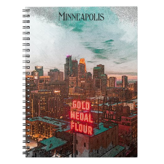  Retro Minneapolis Minnesota Travel Skyline Notitieboek (Voorkant)