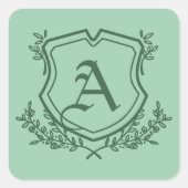 Retro Mint Blad en Bloemen Monogram Bruiloft Vierkante Sticker (Voorkant)