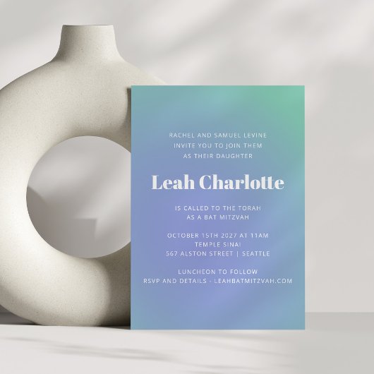 Retro Mint Blauw Groen Gradiënt Schattige Bat Mitz Kaart