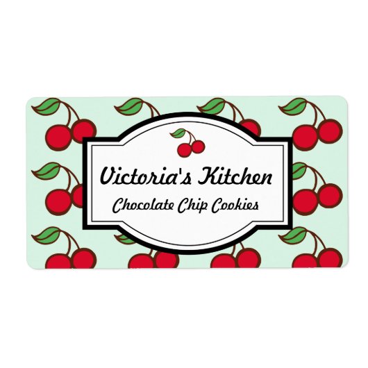 Retro Mint Cherry Persoonlijke Keukenetiketten Etiket (Voorkant)