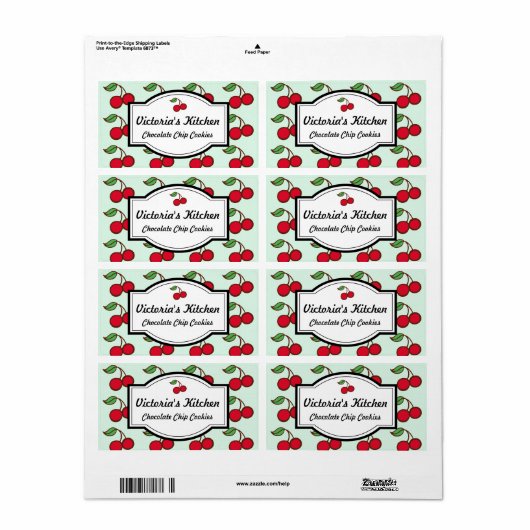 Retro Mint Cherry Persoonlijke Keukenetiketten Etiket (Full Sheet)