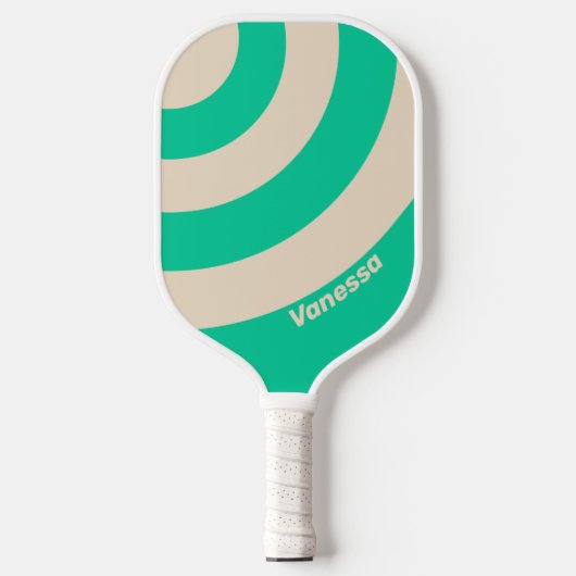 Retro Mint Drie Cirkel Streep met Naam Pickleball Paddle (Voorkant)