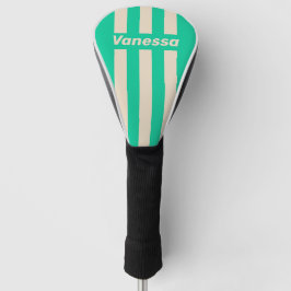 Retro Mint Drie Pin Strepen met Naam Golfheadcover
