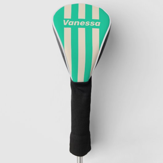 Retro Mint Drie Pin Strepen met Naam Golfheadcover (Voorkant)