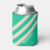 Retro Mint Drie Strepen met Naam Blikjeskoeler (Blikje Voorkant)