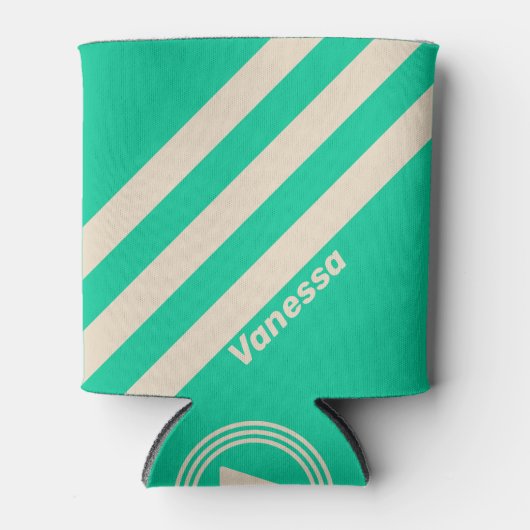 Retro Mint Drie Strepen met Naam Blikjeskoeler (Voorkant)