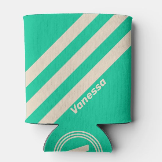 Retro Mint Drie Strepen met Naam Blikjeskoeler (Achterkant)