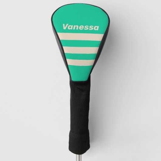 Retro Mint Drie Strepen met Naam Golfheadcover (Voorkant)