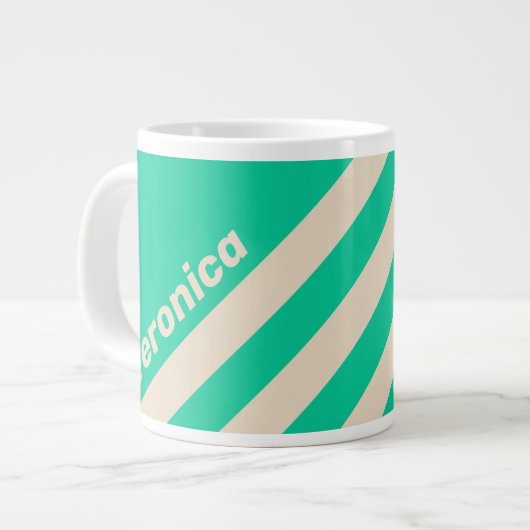 Retro Mint Drie Strepen met Naam Grote Koffiekop (Links)