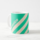 Retro Mint Drie Strepen met Naam Koffiemok (Voorkant links)