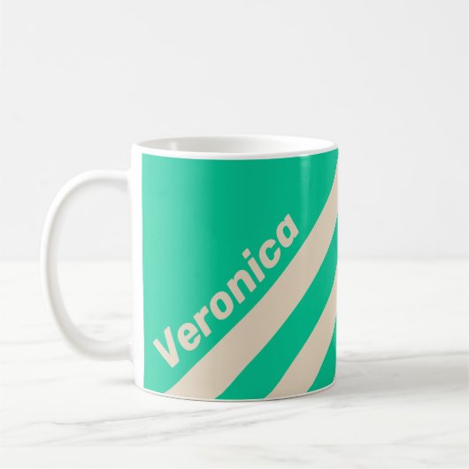 Retro Mint Drie Strepen met Naam Koffiemok (Links)