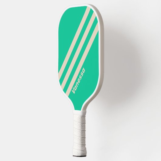 Retro Mint Drie Strepen met Naam Pickleball Paddle (Links)