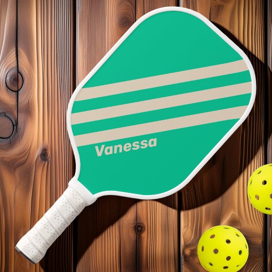 Retro Mint Drie Strepen met Naam Pickleball Paddle