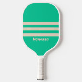 Retro Mint Drie Strepen met Naam Pickleball Paddle (Achterkant)
