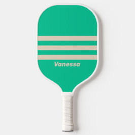 Retro Mint Drie Strepen met Naam Pickleball Paddle