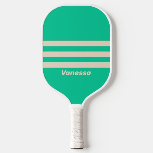 Retro Mint Drie Strepen met Naam Pickleball Paddle (Voorkant)
