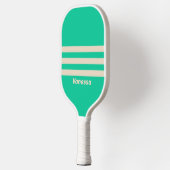 Retro Mint Drie Strepen met Naam Pickleball Paddle (Links)