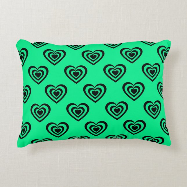 Retro Mint Green Hypnotic Heart Pattern Accent Kussen (Voorkant)