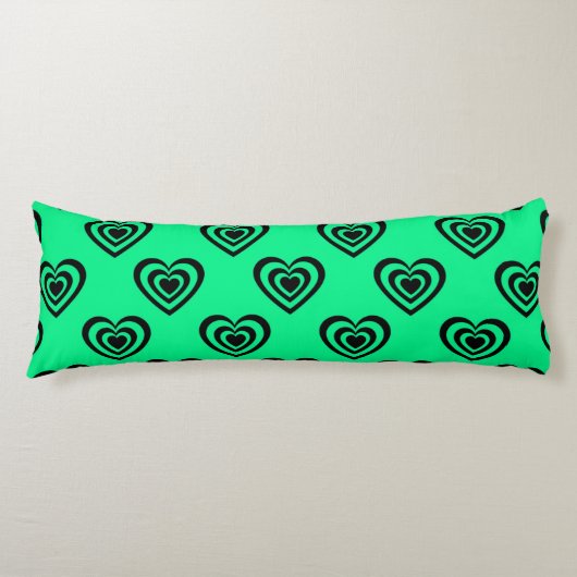 Retro Mint Green Hypnotic Heart Pattern Lichaamskussen (Voorkant)