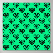 Retro Mint Green Hypnotic Heart Pattern Poster (Voorkant)