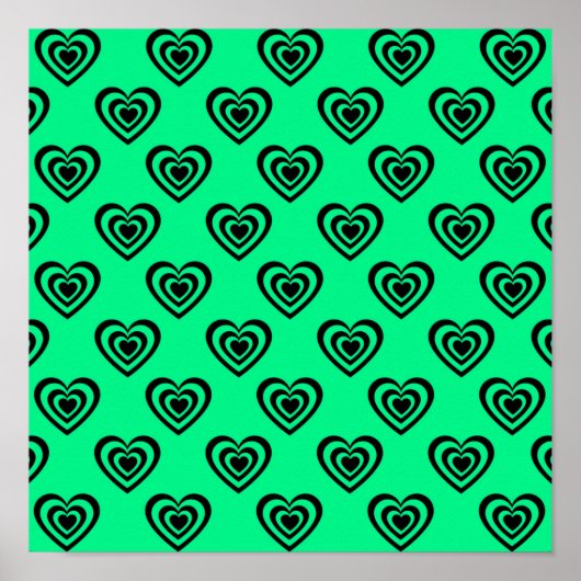 Retro Mint Green Hypnotic Heart Pattern Poster (Voorkant)