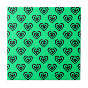Retro Mint Green Hypnotic Heart Pattern Tegeltje