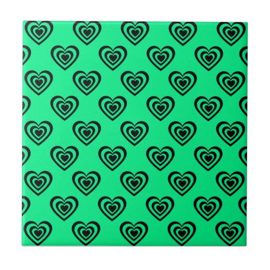 Retro Mint Green Hypnotic Heart Pattern Tegeltje (Voorkant)
