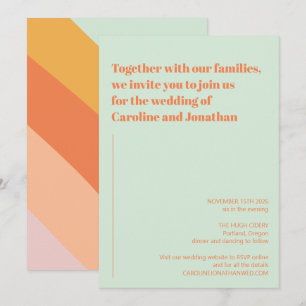 Retro Mint Green Oranje Abstract Stripes Wedding Kaart
