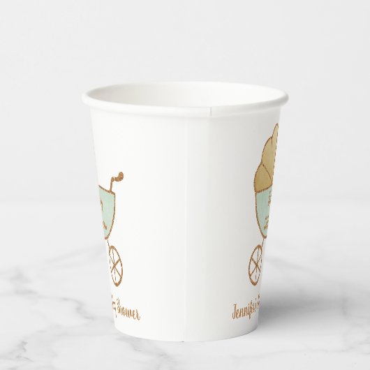 Retro Mint Groen Carriage Baby shower Papieren Bekers (Rechts)