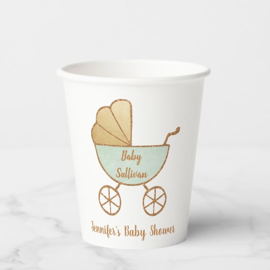 Retro Mint Groen Carriage Baby shower Papieren Bekers (Voorkant)