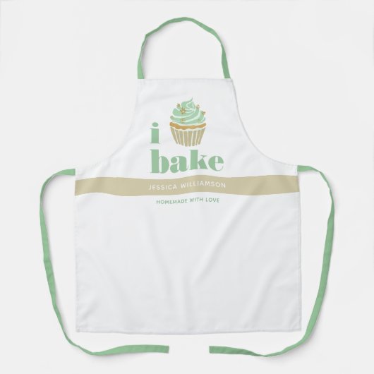 Retro Mint Groen Goud Cupcake Bake Bold Typografie Schort (Voorkant)