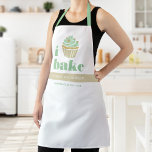 Retro Mint Groen Goud Cupcake Bake Bold Typografie Schort<br><div class="desc">Hier is een prachtige manier om het bakplezier te vergroten en uw bedrijf verder te promoten. Voeg extra schittering toe aan je culinaire avonturen wanneer je dit elegante, verfijnde, eenvoudige en moderne schort draag. "I bake" in stoffige mintgroen vet, typografie, een grafische groene en gouden glitter cupcake en een kaki...</div>
