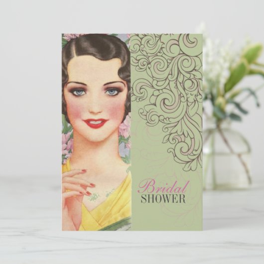 Retro Mint groen grote gatsby vrijgezellenfeest Kaart (Staand voorkant)