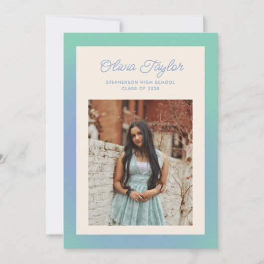 Retro Mint Groen verloop Rand Foto Afstuderen Aankondiging (Voorkant)