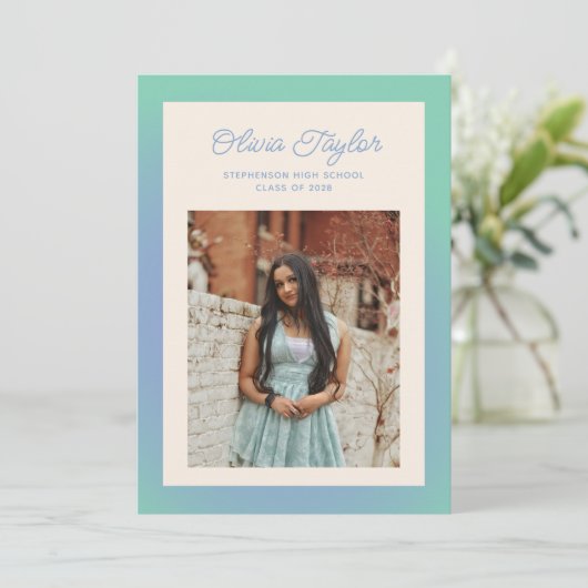 Retro Mint Groen verloop Rand Foto Afstuderen Aankondiging (Staand voorkant)
