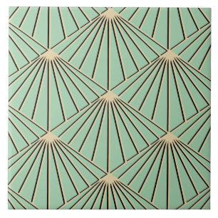 Retro Mint Groene Art Deco Fan Patroon Diamant Tegeltje