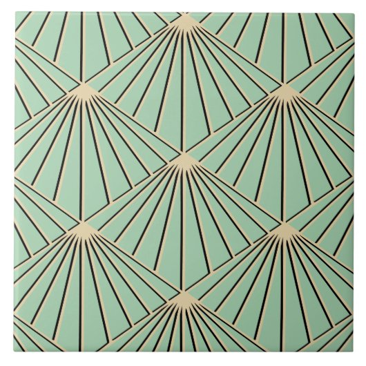 Retro Mint Groene Art Deco Fan Patroon Diamant Tegeltje (Voorkant)
