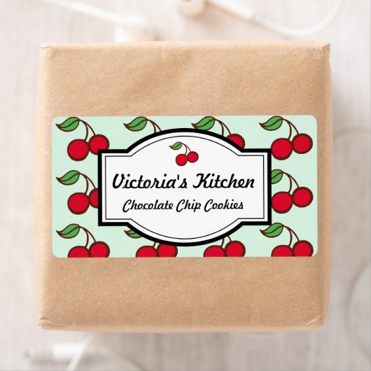 Retro Mint Kersen Personaliseerde Keukenlabels Etiket (Insitu)