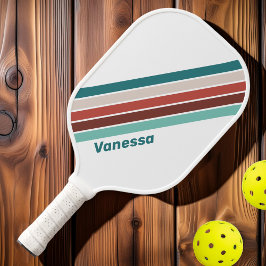 Retro Mint Kleurrijke Strepen met Naam Pickleball Paddle